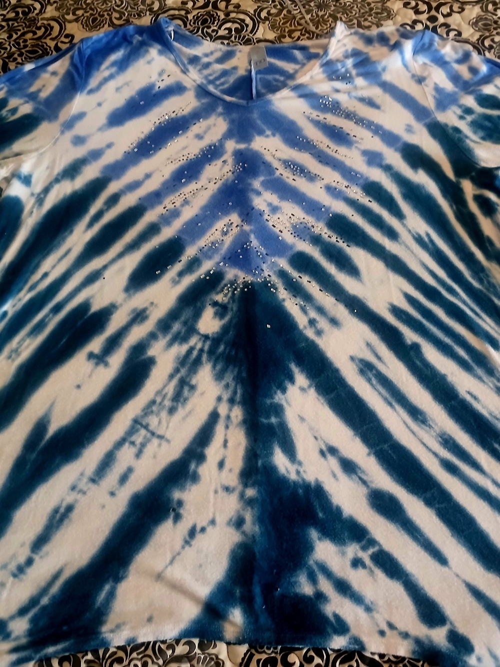 Blue Tie-Dye Crystal Embellished Tee